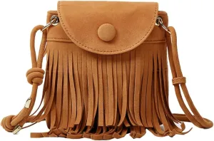 Fringe Vegan Leather Purses for Women Vintage Suede Crossbody Shoulder Bag Tassel Handbag Small Phone Tote Satchels