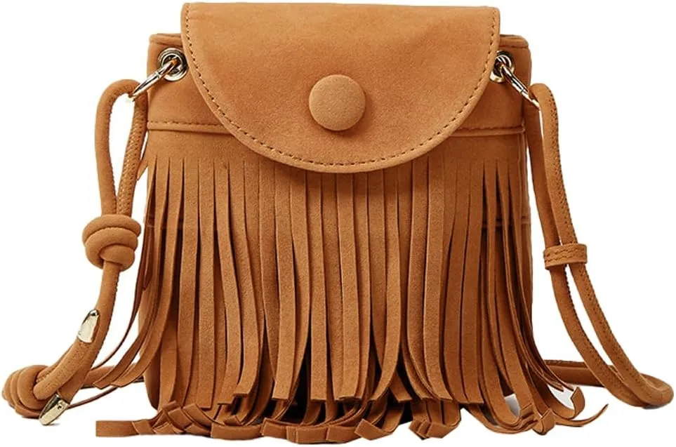 Fringe Vegan Leather Purses for Women Vintage Suede Crossbody Shoulder Bag Tassel Handbag Small Phone Tote Satchels