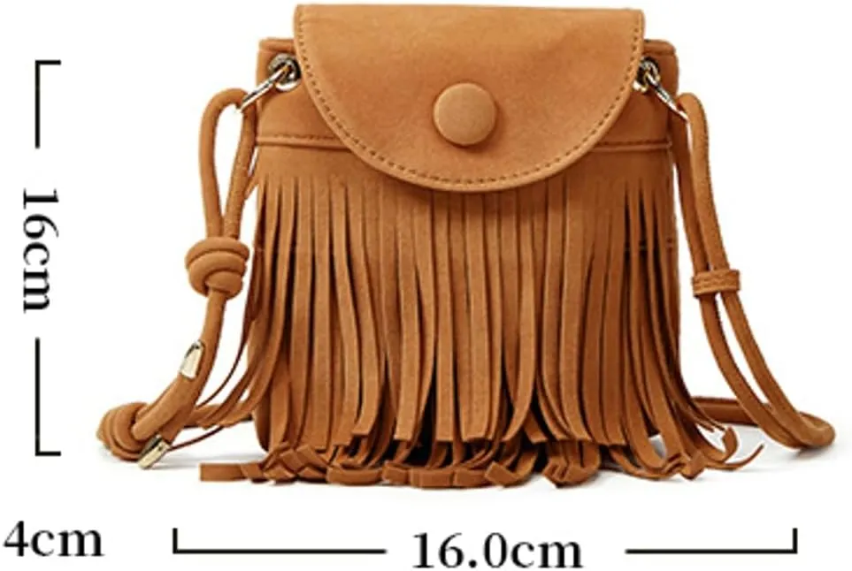 Fringe Vegan Leather Purses for Women Vintage Suede Crossbody Shoulder Bag Tassel Handbag Small Phone Tote Satchels
