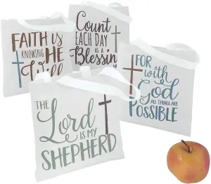 Fun Express Small Religious Reusable Tote Bags (set of 12 canvas totes)