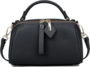Genuine Leather Boston Bags for Women, Crossbody Bags Vintage Top Handle Satchels for Ladies with Adjustable Strap