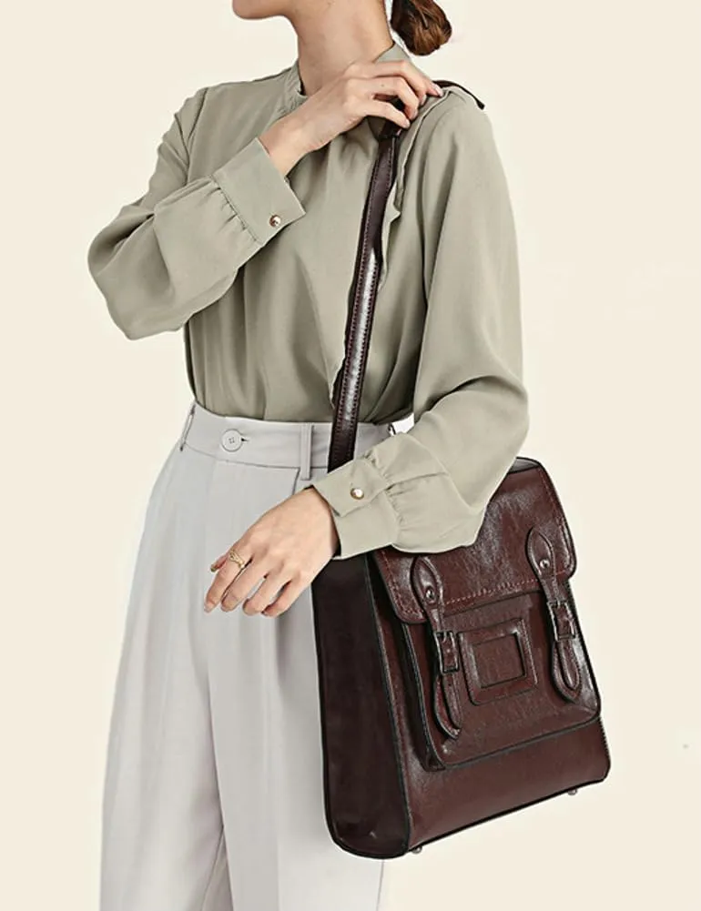 Genuine Leather Shoulder Bag for Women Convertible Backpack Handbag Multifuction Tote Bag Vintage Large Satchels
