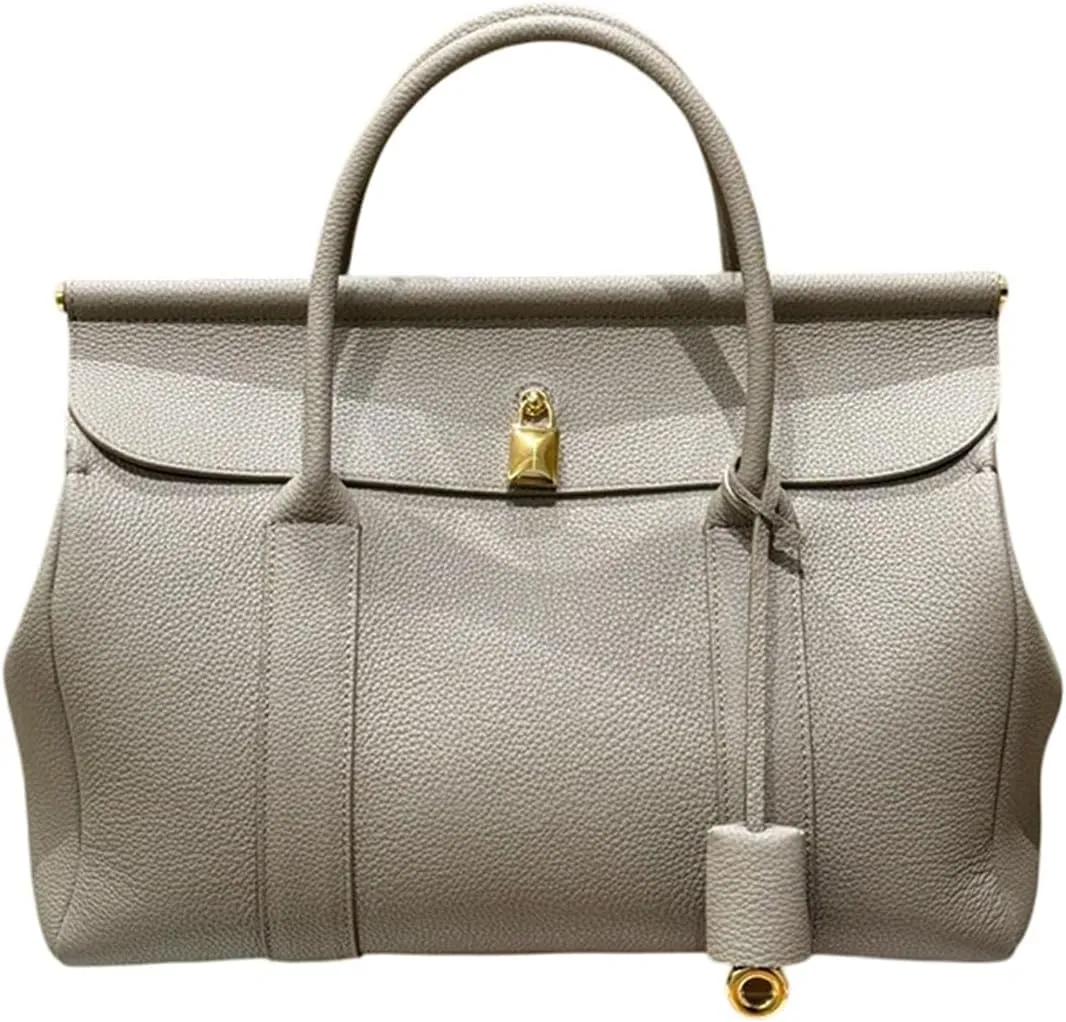 Genuine Leather Tote Bag for Women, Top Handle Handbag, Elegant Lychee Print Shoulder Bag, Fashion Vintage Satchels.