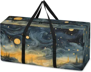 Glitter Galaxy Extra Large Moving Bags Heavy Duty Storage Bags Retro Galaxy Cloth Wrap Around Handles Double Zipper Reusable Convenient Foldable Storage Tote for Travel Camping Space Save