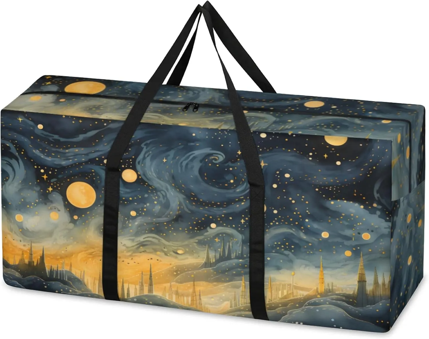 Glitter Galaxy Extra Large Moving Bags Heavy Duty Storage Bags Retro Galaxy Cloth Wrap Around Handles Double Zipper Reusable Convenient Foldable Storage Tote for Travel Camping Space Save