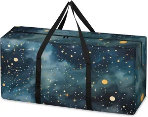 Glitter Galaxy Extra Large Moving Bags Heavy Duty Storage Bags Universe Galaxy Cloth Wrap Around Handles Double Zipper Reusable Convenient Foldable Storage Tote for Travel Camping Space Save