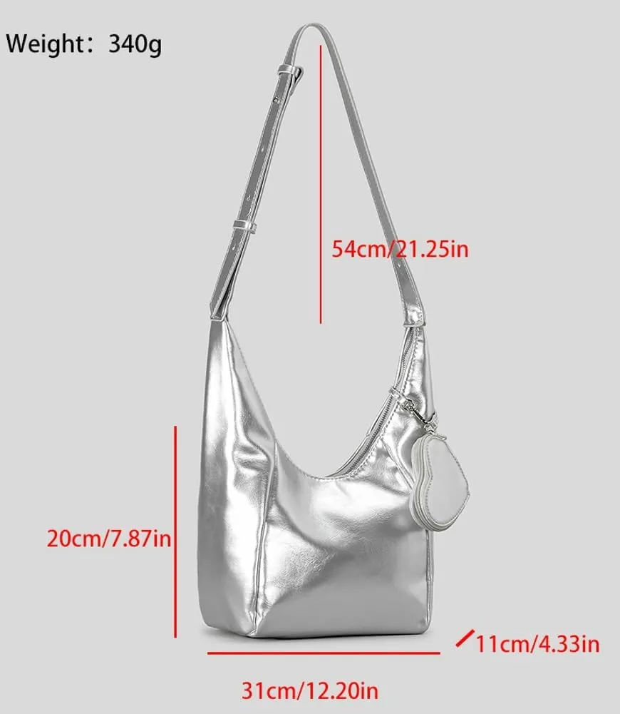 Glossy Vegan Leather Shoulder Bag for Women Large Y2k Crossbody Tote Purses Bucket Handbags Trendy Satchels 2025