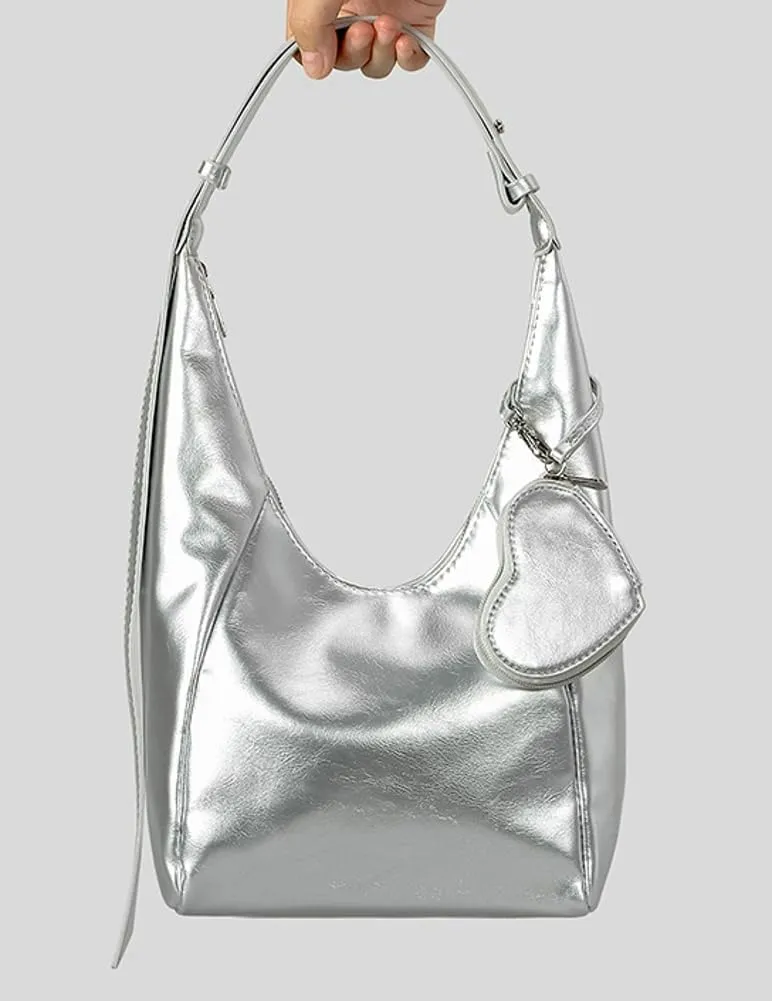 Glossy Vegan Leather Shoulder Bag for Women Large Y2k Crossbody Tote Purses Bucket Handbags Trendy Satchels 2025