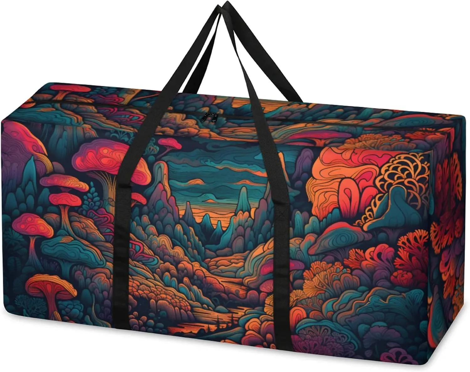 Glowing Mushrooms Extra Large Moving Bags Heavy Duty Storage Bags Abstract Mushrooms Cloth Wrap Around Handles Double Zipper Reusable Convenient Foldable Storage Tote for Travel Camping Space Save