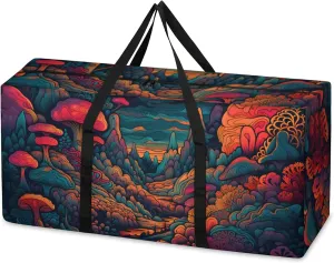 Glowing Mushrooms Extra Large Moving Bags Heavy Duty Storage Bags Abstract Mushrooms Cloth Wrap Around Handles Double Zipper Reusable Convenient Foldable Storage Tote for Travel Camping Space Save