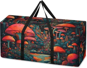 Glowing Mushrooms Extra Large Moving Bags Heavy Duty Storage Bags Bright Mushrooms Cloth Wrap Around Handles Double Zipper Reusable Convenient Foldable Storage Tote for Travel Camping Space Save