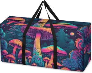 Glowing Mushrooms Extra Large Moving Bags Heavy Duty Storage Bags Cartoon Mushrooms Cloth Wrap Around Handles Double Zipper Reusable Convenient Foldable Storage Tote for Travel Camping Space Save