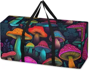 Glowing Mushrooms Extra Large Moving Bags Heavy Duty Storage Bags Cute Mushrooms Cloth Wrap Around Handles Double Zipper Reusable Convenient Foldable Storage Tote for Travel Camping Space Save