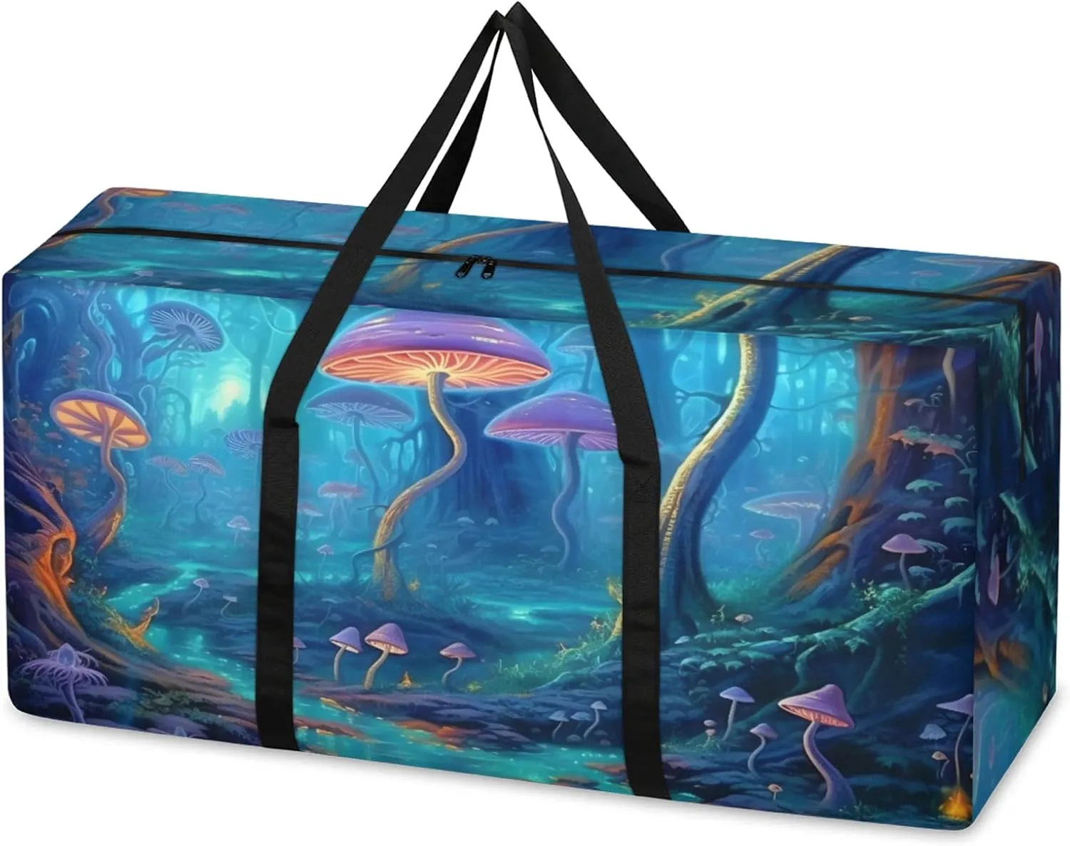 Glowing Mushrooms Extra Large Moving Bags Heavy Duty Storage Bags Fantastic Mushrooms Cloth Wrap Around Handles Double Zipper Reusable Convenient Foldable Storage Tote for Travel Camping Space Save