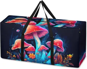 Glowing Mushrooms Extra Large Moving Bags Heavy Duty Storage Bags Flowers Mushrooms Cloth Wrap Around Handles Double Zipper Reusable Convenient Foldable Storage Tote for Travel Camping Space Save
