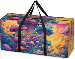 Glowing Mushrooms Extra Large Moving Bags Heavy Duty Storage Bags Forest Mushrooms Cloth Wrap Around Handles Double Zipper Reusable Convenient Foldable Storage Tote for Travel Camping Space Save