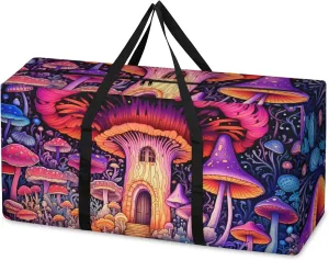 Glowing Mushrooms Extra Large Moving Bags Heavy Duty Storage Bags Glitter Mushrooms Cloth Wrap Around Handles Double Zipper Reusable Convenient Foldable Storage Tote for Travel Camping Space Save