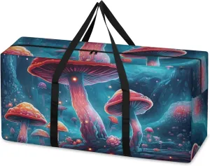 Glowing Mushrooms Extra Large Moving Bags Heavy Duty Storage Bags Gothic Mushrooms Cloth Wrap Around Handles Double Zipper Reusable Convenient Foldable Storage Tote for Travel Camping Space Save