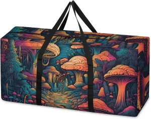 Glowing Mushrooms Extra Large Moving Bags Heavy Duty Storage Bags Modern Mushrooms Cloth Wrap Around Handles Double Zipper Reusable Convenient Foldable Storage Tote for Travel Camping Space Save