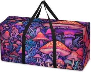Glowing Mushrooms Extra Large Moving Bags Heavy Duty Storage Bags Mystical Mushrooms Cloth Wrap Around Handles Double Zipper Reusable Convenient Foldable Storage Tote for Travel Camping Space Save