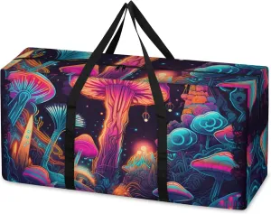 Glowing Mushrooms Extra Large Moving Bags Heavy Duty Storage Bags Retro Mushrooms Cloth Wrap Around Handles Double Zipper Reusable Convenient Foldable Storage Tote for Travel Camping Space Save