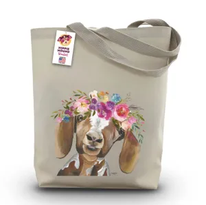 Goat with Flower Crown Tote Bag from Hippie Hound Studios - Goat Gifts for Mom - Handmade Totes - Goat Canvas Totes - Cute Goat Reusable Shopping Bag - Goat Lover Gifts - Grocery Bag - Beach Bag