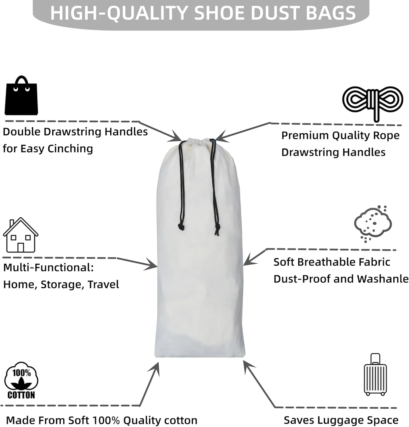 GONGKANGYUAN 4 Pack Shoe Bags for Travel Flannel Single Shoe Pouch with Drawstring for Men Women Travel Protecting Storing Shoes