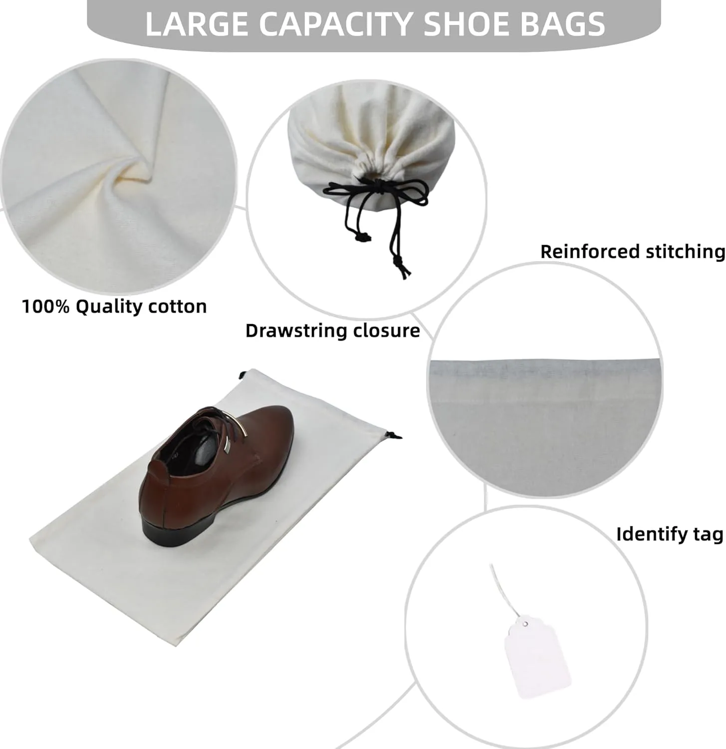 GONGKANGYUAN 4 Pack Shoe Bags for Travel Flannel Single Shoe Pouch with Drawstring for Men Women Travel Protecting Storing Shoes