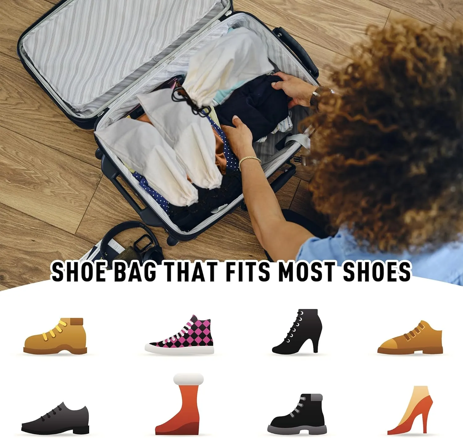 GONGKANGYUAN 4 Pack Shoe Bags for Travel Flannel Single Shoe Pouch with Drawstring for Men Women Travel Protecting Storing Shoes
