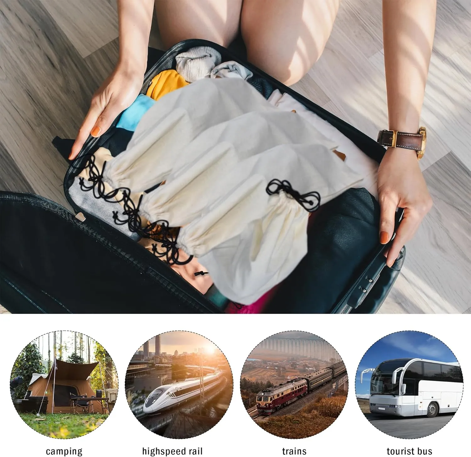 GONGKANGYUAN 4 Pack Shoe Bags for Travel Flannel Single Shoe Pouch with Drawstring for Men Women Travel Protecting Storing Shoes