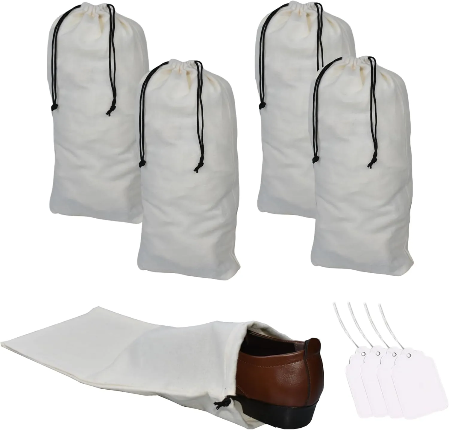 GONGKANGYUAN 4 Pack Shoe Bags for Travel Flannel Single Shoe Pouch with Drawstring for Men Women Travel Protecting Storing Shoes
