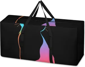 Graffiti Cat Extra Large Moving Bags Heavy Duty Storage Bags Abstract Cat Cloth Wrap Around Handles Double Zipper Reusable Convenient Foldable Storage Tote for Travel Camping Space Save