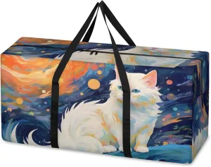 Graffiti Cat Extra Large Moving Bags Heavy Duty Storage Bags Watercolor Cat Cloth Wrap Around Handles Double Zipper Reusable Convenient Foldable Storage Tote for Travel Camping Space Save