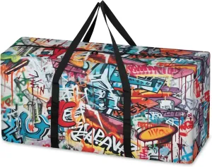 Graffiti Extra Large Moving Bags Heavy Duty Storage Bags Magical Geometry Cloth Wrap Around Handles Double Zipper Reusable Convenient Foldable Storage Tote for Travel Camping Space Save
