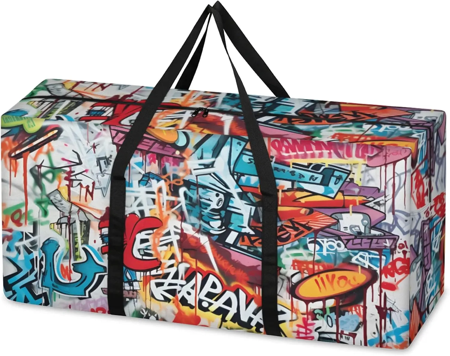 Graffiti Extra Large Moving Bags Heavy Duty Storage Bags Magical Geometry Cloth Wrap Around Handles Double Zipper Reusable Convenient Foldable Storage Tote for Travel Camping Space Save