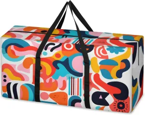 Graffiti Geometry Extra Large Moving Bags Heavy Duty Storage Bags Abstract Geometry Cloth Wrap Around Handles Double Zipper Reusable Convenient Foldable Storage Tote for Travel Camping Space Save