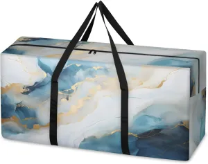 Graffiti Marble Extra Large Moving Bags Heavy Duty Storage Bags Blue Gold Marble Cloth Wrap Around Handles Double Zipper Reusable Convenient Foldable Storage Tote for Travel Camping Space Save