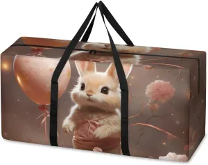 Graffiti Rabbit Extra Large Moving Bags Heavy Duty Storage Bags Balloon Bunny Cloth Wrap Around Handles Double Zipper Reusable Convenient Foldable Storage Tote for Travel Camping Space Save