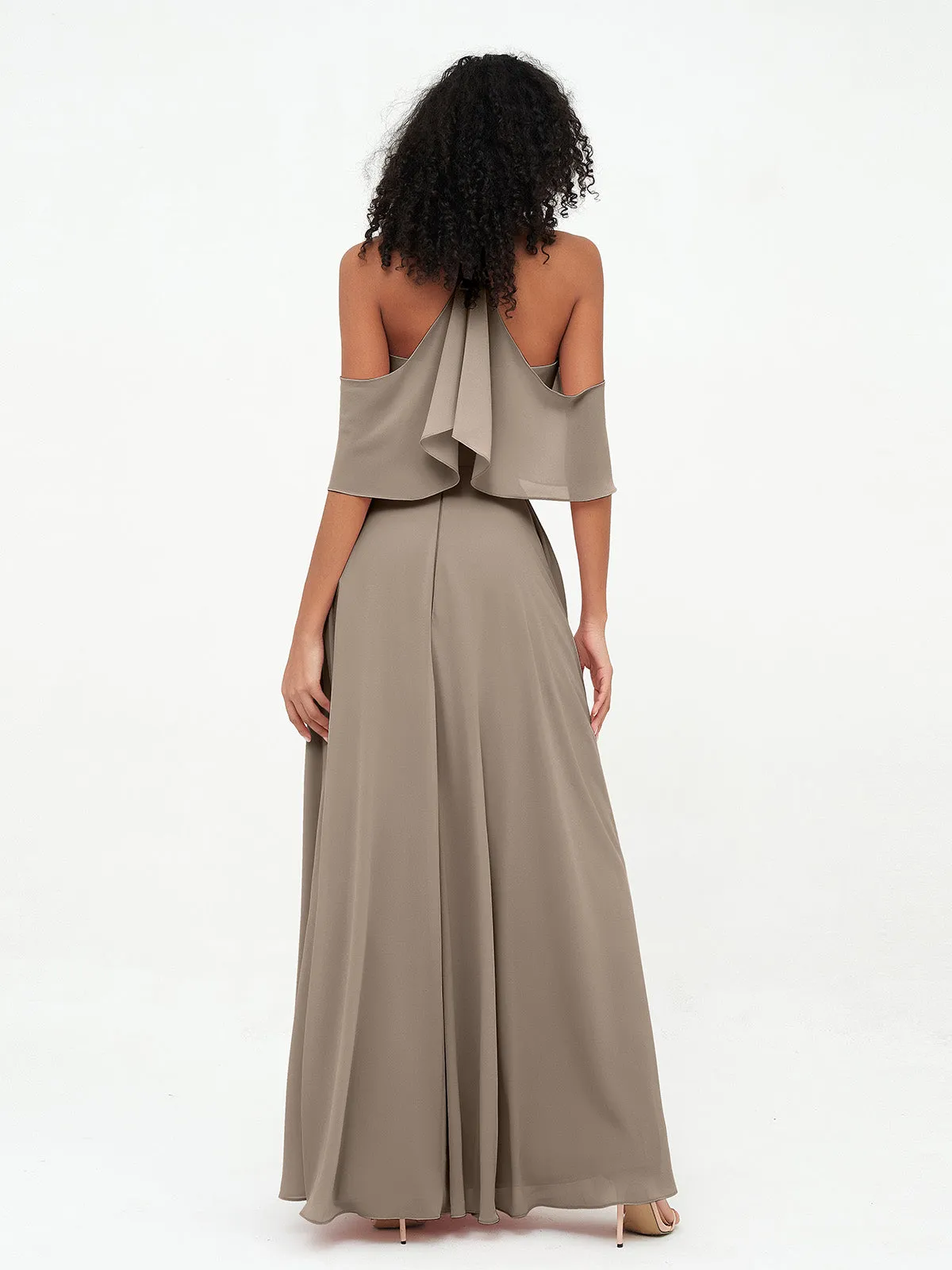 Halter Off the Shoulder Max Dresses with Pockets-Taupe Plus Size