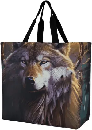 Hand Drawn Groundhog Beach Bag Reusable Tote Bag Foldable Grocery Bags Women Shopping Bags for Daily Essentials