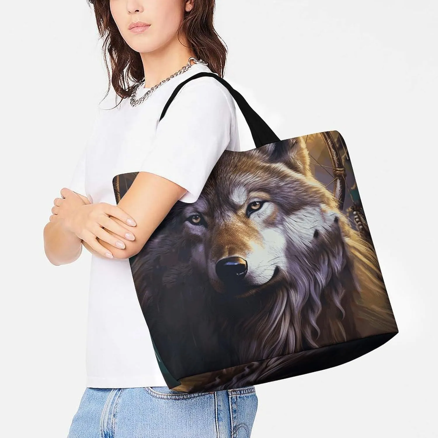Hand Drawn Groundhog Beach Bag Reusable Tote Bag Foldable Grocery Bags Women Shopping Bags for Daily Essentials