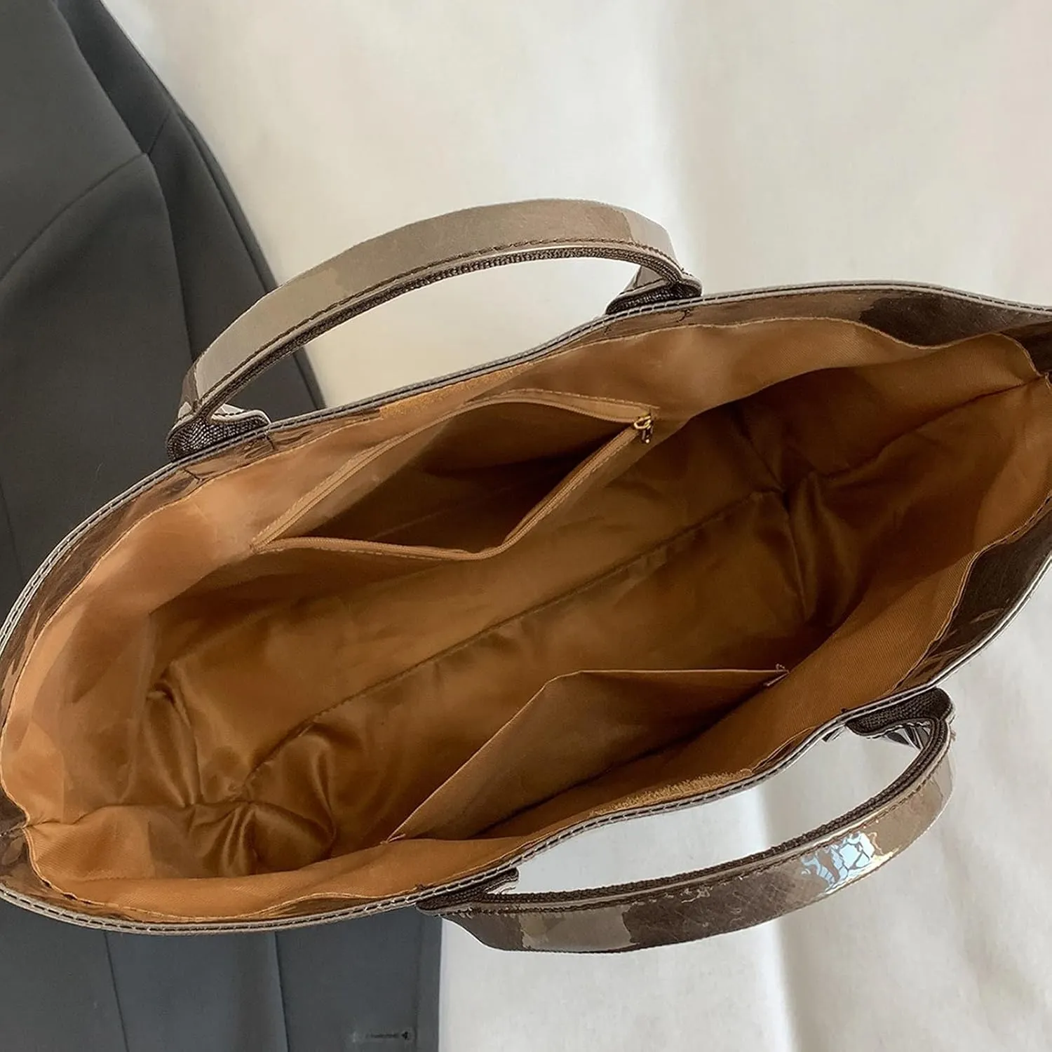 Handbag for Women Large Kraft Paper Letters Print Tote Bag Carry All Bag Top Handle Clear Hobo PVC Women's Tote Bag