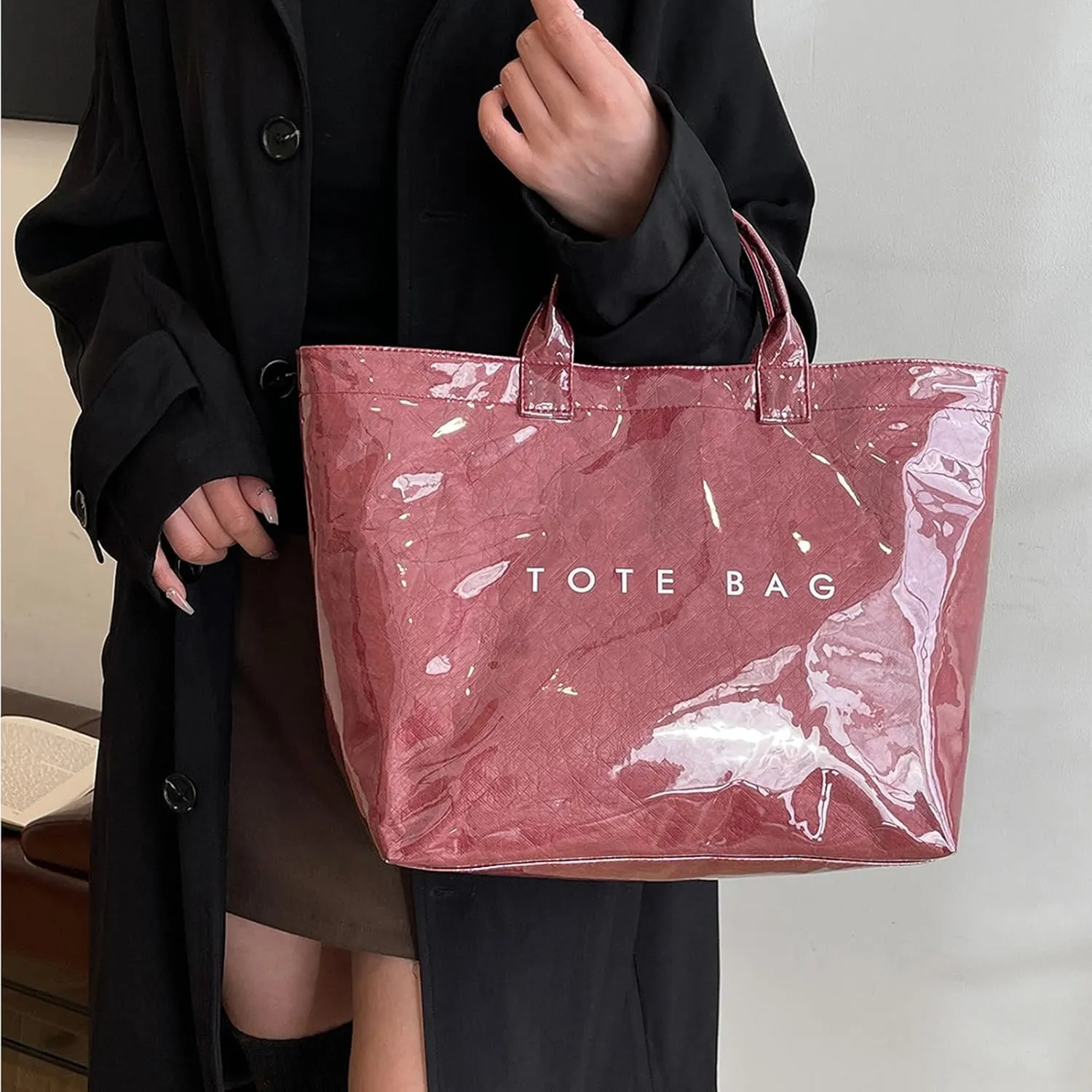 Handbag for Women Large Kraft Paper Letters Print Tote Bag Carry All Bag Top Handle Clear Hobo PVC Women's Tote Bag