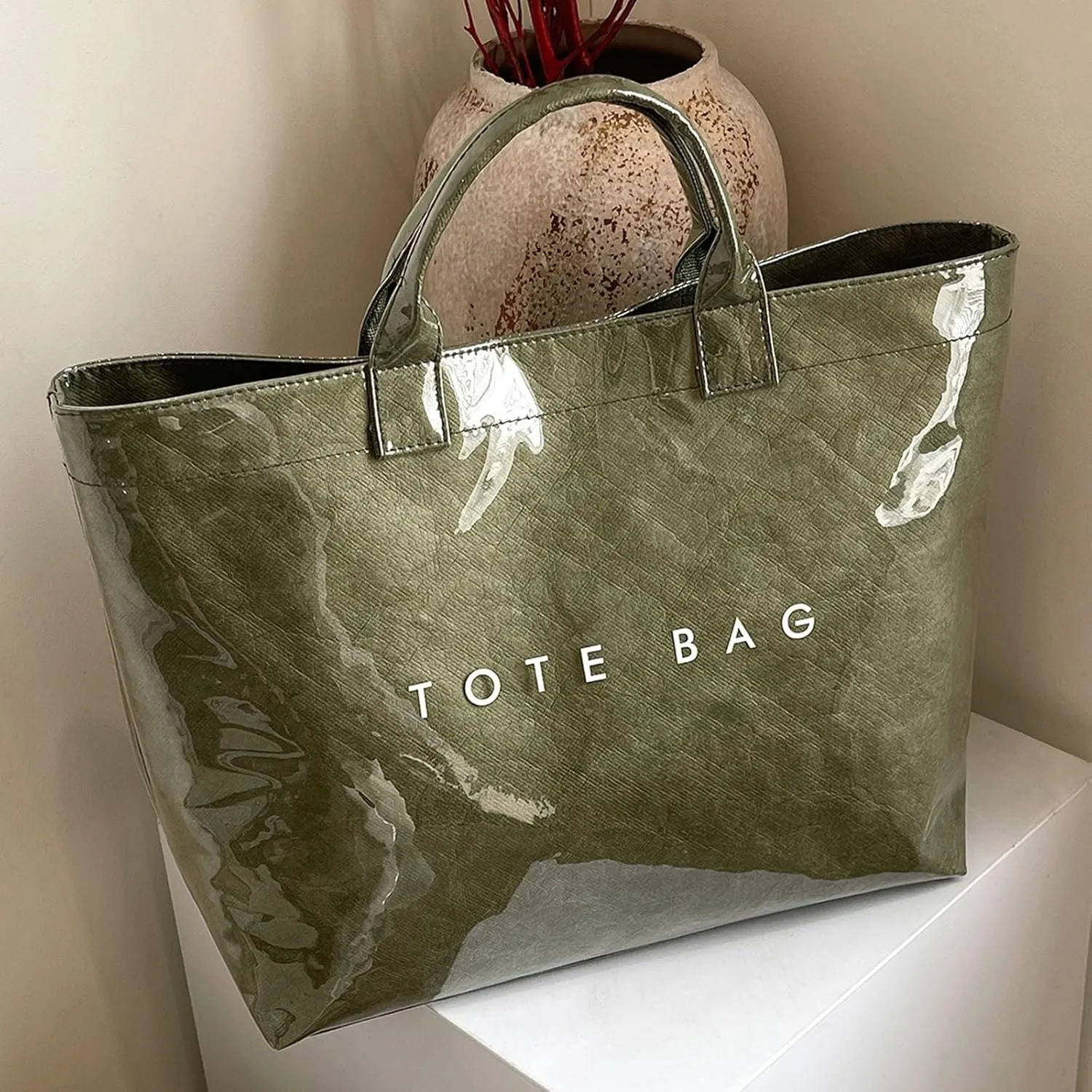 Handbag for Women Large Kraft Paper Letters Print Tote Bag Carry All Bag Top Handle Clear Hobo PVC Women's Tote Bag