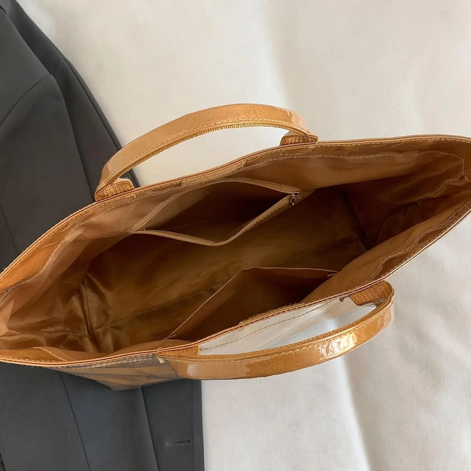 Handbag for Women Large Kraft Paper Letters Print Tote Bag Carry All Bag Top Handle Clear Hobo PVC Women's Tote Bag