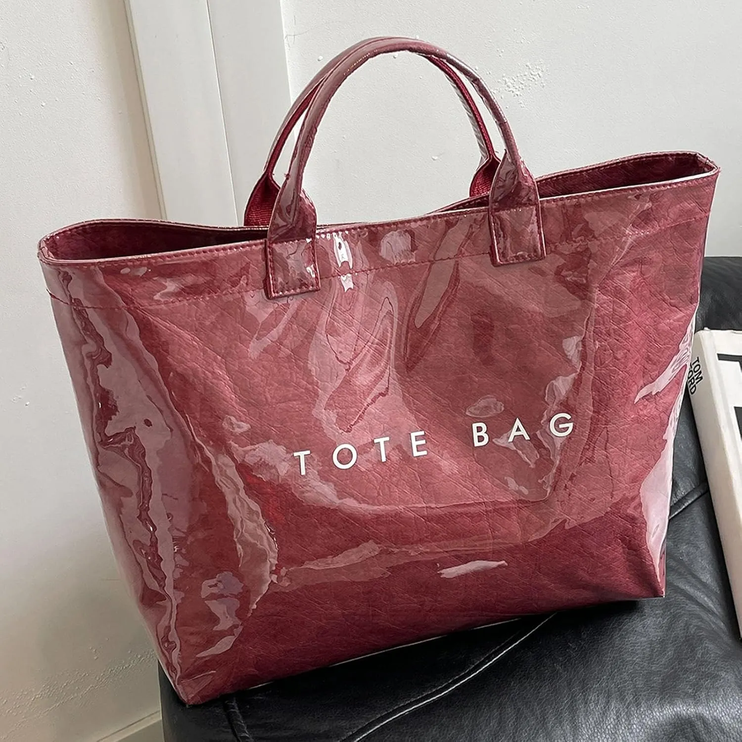 Handbag for Women Large Kraft Paper Letters Print Tote Bag Carry All Bag Top Handle Clear Hobo PVC Women's Tote Bag