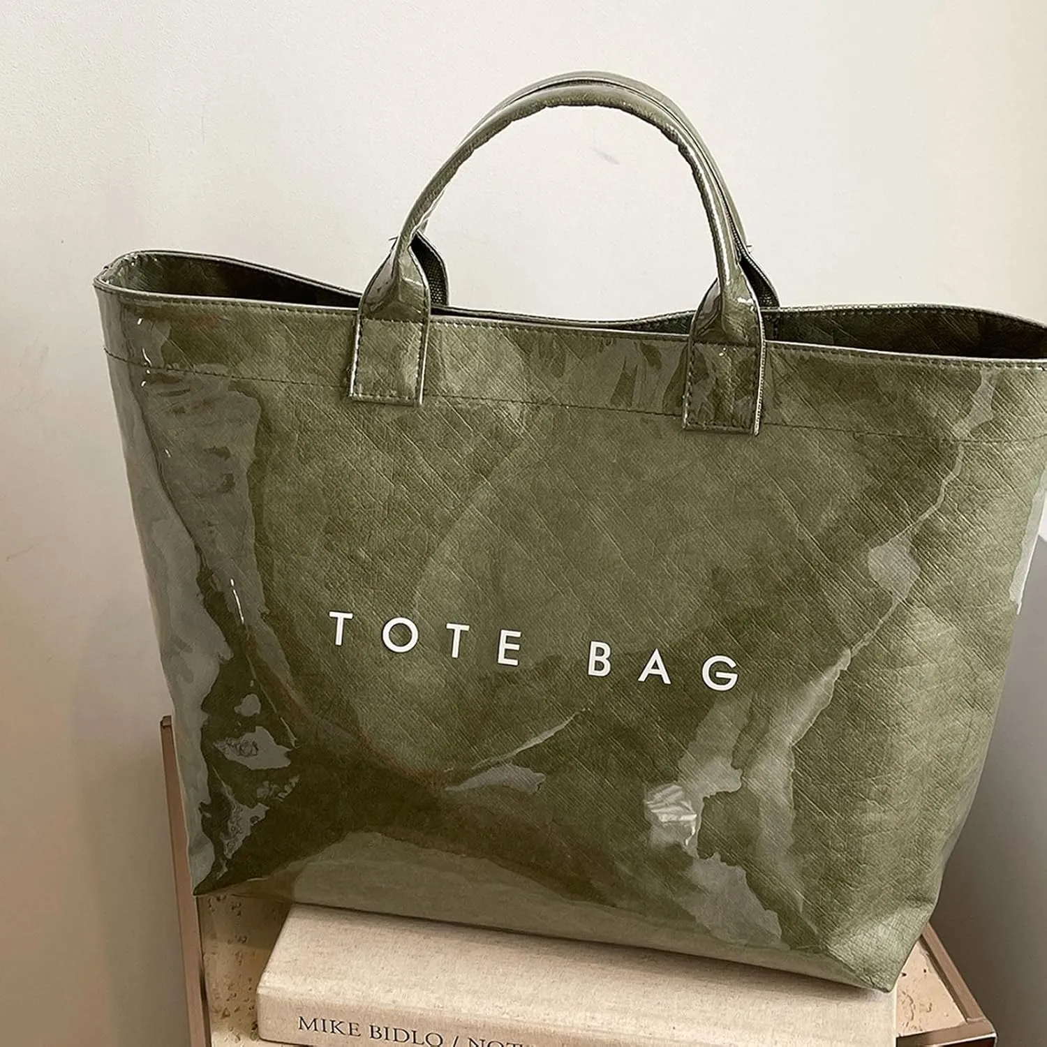 Handbag for Women Large Kraft Paper Letters Print Tote Bag Carry All Bag Top Handle Clear Hobo PVC Women's Tote Bag