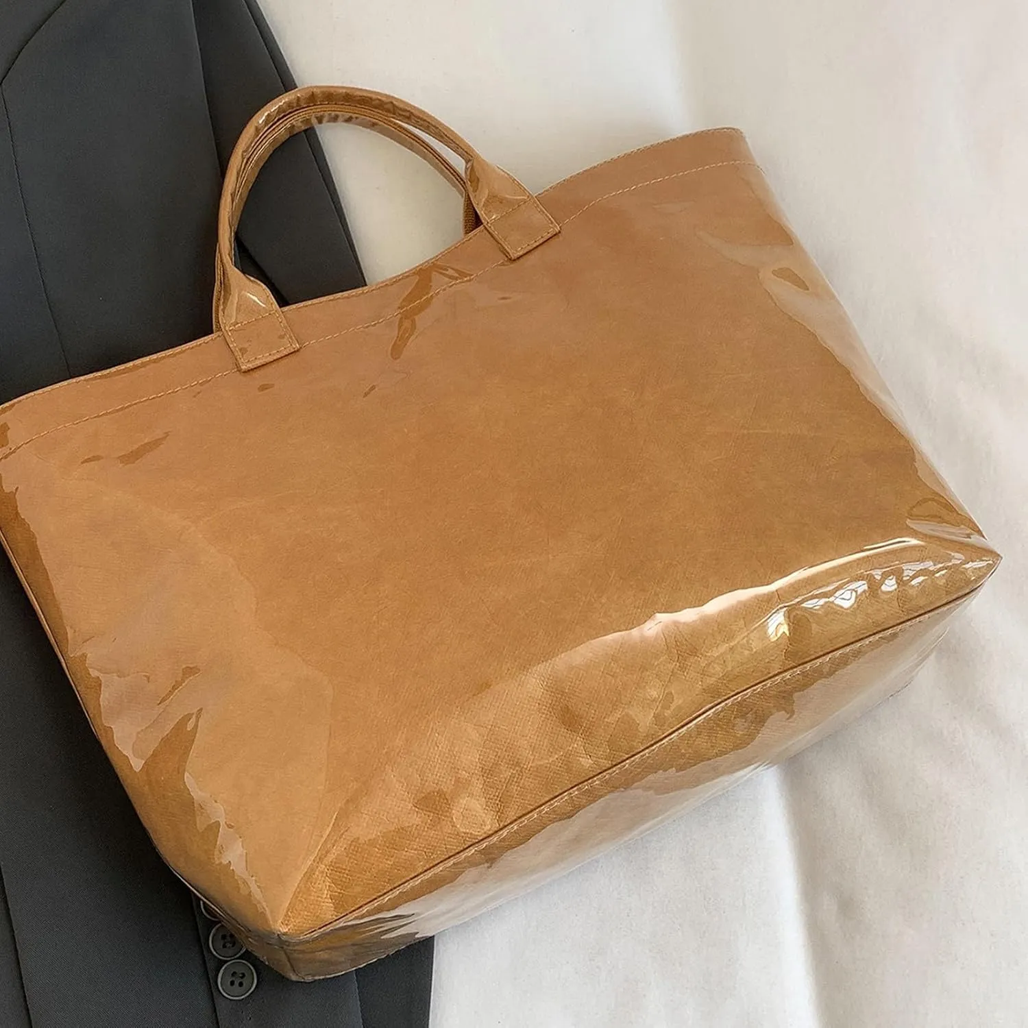 Handbag for Women Large Kraft Paper Letters Print Tote Bag Carry All Bag Top Handle Clear Hobo PVC Women's Tote Bag