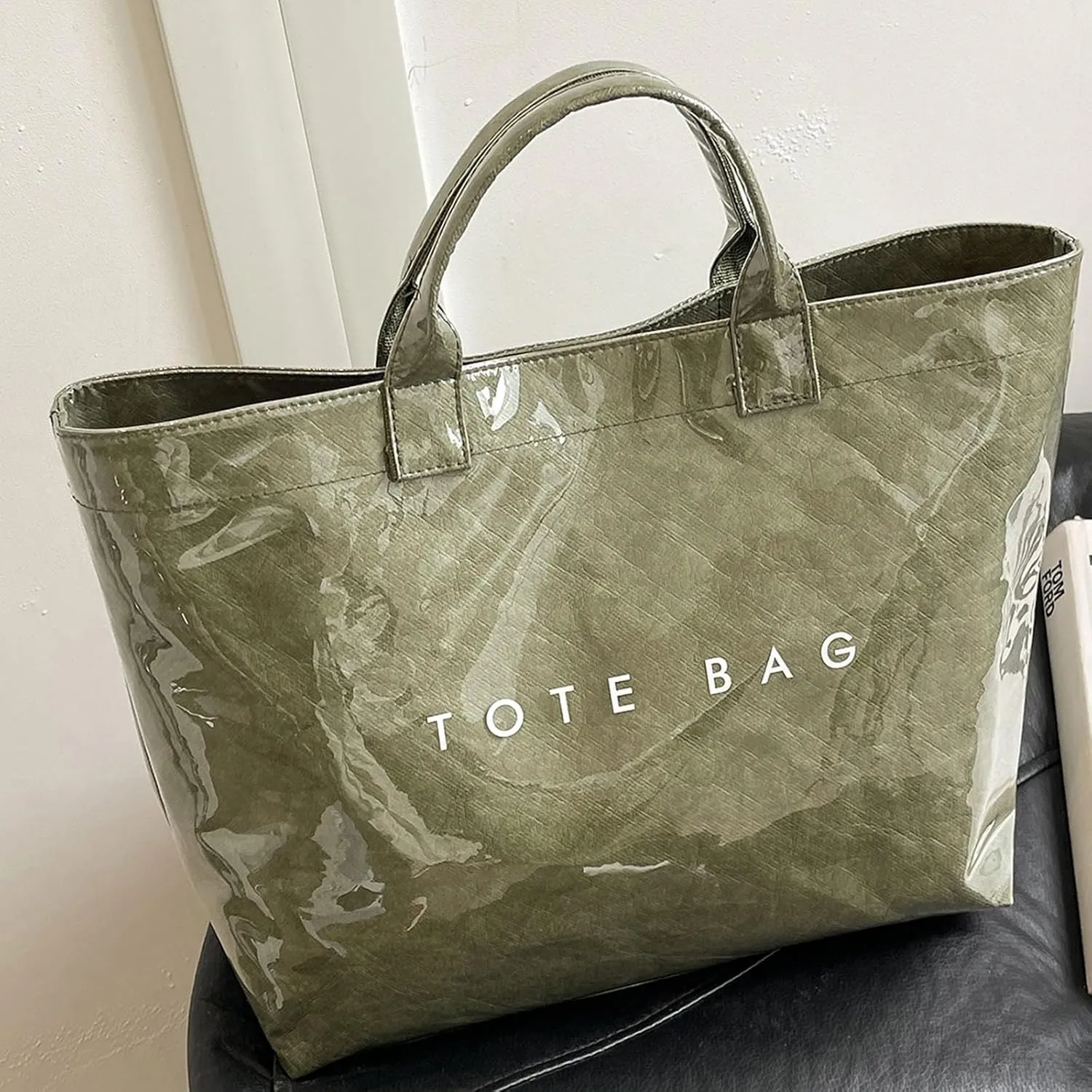 Handbag for Women Large Kraft Paper Letters Print Tote Bag Carry All Bag Top Handle Clear Hobo PVC Women's Tote Bag