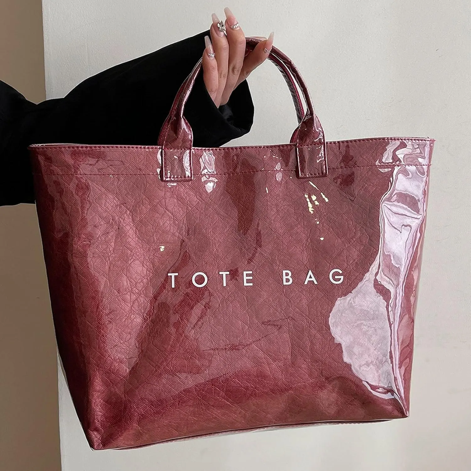 Handbag for Women Large Kraft Paper Letters Print Tote Bag Carry All Bag Top Handle Clear Hobo PVC Women's Tote Bag